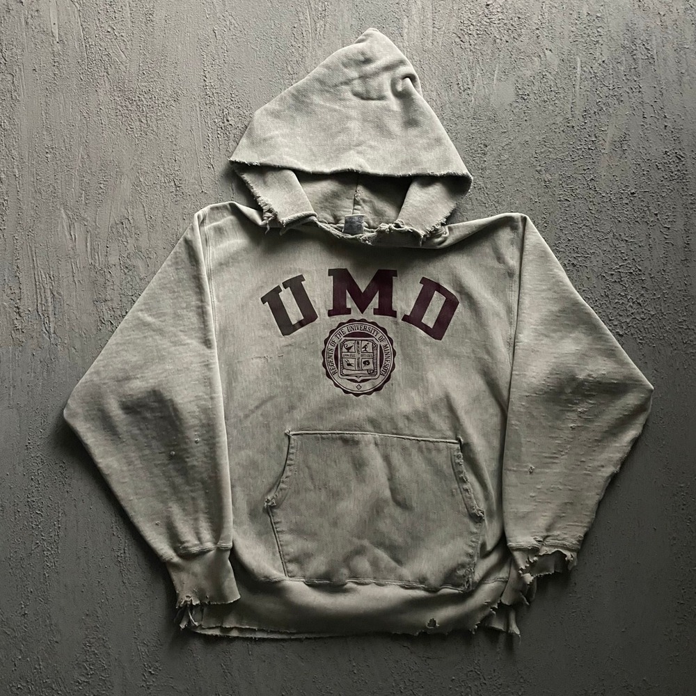 Vintage‎ UMD Champion Hoodie XL Grey 90s Fair Thrashed Reverse Weave